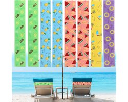 Set van 8 handdoekbinders voor op het strand - 5 × 40 cm - 5 patronen - Houdt handdoeken vast - Voorkomt dat ze wegwaaien - Geschikt voor strandhanddoeken en ligstoelen op cruiseschepen - Rood, blauw, groen, geel, paars