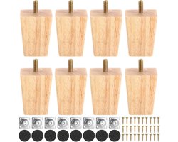 Set van 8 Houten Meubelpoten 6 cm, Vervangende Poten voor Meubels met Bevestigingsplaten, Schroeven en Rubber Pads, Ideaal voor Tafels, Sofas en Kasten