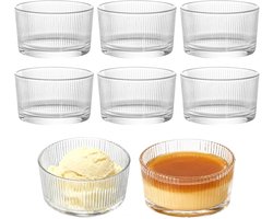 Set van 8 Kleine Glazen Dessertkommen van 200 ml, Transparant met Verticale Strepen, Ideaal voor Tiramisu, Panna Cotta en Andere Desserts