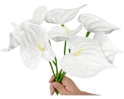 Set van 8 kunstmatige anthurium lelie bloemen - puur wit - 13 inch - voor huisdecoratie, bruiloft, festival - ambachten - feestdecoratie