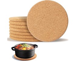 Set van 8 Kurken Onderzetters - Diameter 19 cm, Rond, 1 cm Dik - Ideaal voor Potten, Bakschalen en Pannen