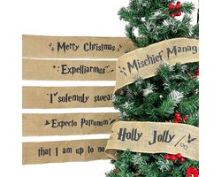 Set van 8 linnen linten met kerstthema (75 x 10 cm) - Bedrukte linnen linten voor kerstboomkrans en feestdecoratie