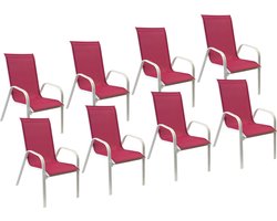 Set van 8 MARBELLA stoelen in roze textilene - wit aluminium