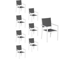 Set van 8 met wit aluminium beklede stoelen - grijs textilene