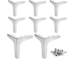 Set van 8 Metalen Meubelpoten Zilver 13 cm Driehoekige Poten Geschikt voor Kasten, Banken en Stoelen met 50 Schroeven, Stevige Belastbaarheid tot 800 kg