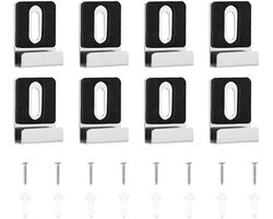 Set van 8 metalen spiegelclips met schroeven en rubberen pads voor stevige wandmontage, ideaal voor frameloze spiegels en tegels