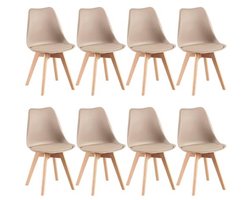 Set van 8 moderne eetkamerstoelen met houten poten in kaki-groen