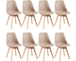 Set van 8 moderne eetkamerstoelen met houten poten in kaki-groen