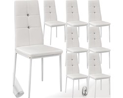 Set van 8 Moderne Eetkamerstoelen met Kunstleren Bekleding en Strass-Steentjes
