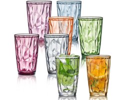 Set van 8 onbreekbare waterglazen, kleurrijke kunststof bekers, stapelbare drinkglazen voor kinderen en feestjes