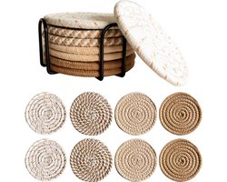 Set Van 8 Onderzetters - Katoen onderzetter - Onderzetters Met Houder - Onderzetters Voor Glazen - Onderzettersset - Isolatiemat - Anti-verbrandingskommat - Anti Slip - Hittebestendig - Multicolor