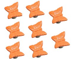 Set van 8 oranje vlinderknoppen van keramiek met zinklegering voor kast- en ladehandgrepen