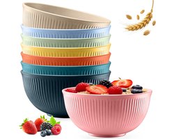 Set van 8 plastic mueslikommen, herbruikbare slakommen, onbreekbare soepkommen, magnetron- en vaatwasmachinebestendig, lichte kunststof schalen voor soep, muesli, ramen, salade (8 kleuren)