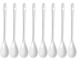 Set van 8 Porseleinen Eierspellen 17x1 cm - Multifunctionele Theelepels voor Koffie, Jam en Desserts in Café en Restaurant