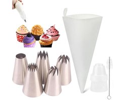 Set van 8 professionele, herbruikbare spuitzakken, inclusief 5 grote roestvrijstalen spuitmondjes voor taarten, gebak, koekjes, cupcakes en macarons - Spuitzak met grote spuitmondjes en accessoires voor het bakken