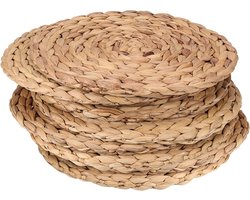 Set van 8 ronde 30cm waterhyacint placemats, hittebestendige handgemaakte rieten onderzetters voor tafels, pannen en potten, duurzaam en stijlvol