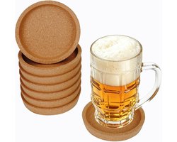 Set van 8 ronde kurken onderzetters, 10 cm diameter, hittebestendig, waterdicht en antislip, ideaal voor keuken, kantoor en bargebruik