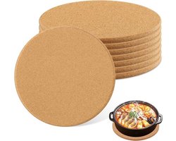 Set van 8 Ronde Kurken Onderzetters 19 cm, Warmtebestendig, Antislip en Vochtabsorberend voor Tafelgebruik, Keuken en Planten