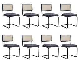 Set van 8 Scandinavische Eetkamerstoelen - Moderne Keukenstoelen met Houten Rugleuning en Gevoerde Zitting