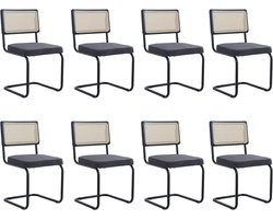 Set van 8 Scandinavische Eetkamerstoelen - Moderne Keukenstoelen met Houten Rugleuning en Gevoerde Zitting