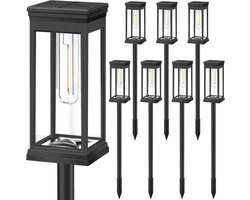 Set van 8 Solar Pad Lights - LED Tuinverlichting, Glas en Metaal, 3000K Warm Wit, Waterdicht, voor het Decoreren van Tuinen, Paden, Patio's, Opritten, Gazons