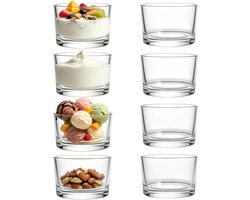 Set van 8 stapelbare dessertglazen van 200 ml, vaatwasmachinebestendige kommen voor tiramisu, panna cotta en ijs, transparant glas
