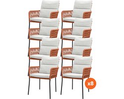 Set van 8 - Teresa dining tuinstoel Rope - Terra