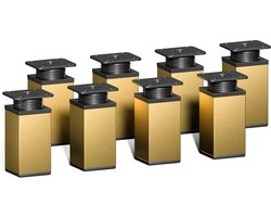 Set van 8 Verstelbare Meubelpoten Vierkant 8 cm Hoog Goud - Voor Kasten en Lades