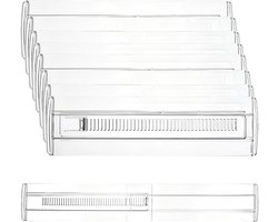 Set van 8 Verstelbare Plastic Ladeverdeler, Transparante Organizers voor Kasten, Slaapkamer en Bureau, Lengte 28,7 tot 50,5 cm
