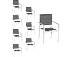 Set van 8 witte aluminium stoelen - grijs textilene
