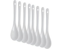 Set van 8 Witte Porseleinen Koffielepels, Mini Eilepels en Dessertlepels met Lange Handgreep voor Thee, Koffie en Desserts