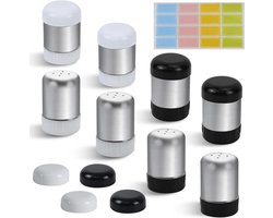 Set van 8 zout- en peperstrooiers met deksel in zwart en wit - Roestvrijstalen zoutvaatje - Draagbaar voor thuis of keukengebruik - Specerijenopslag