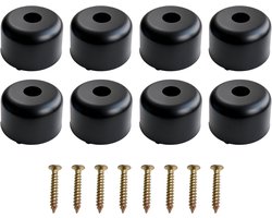 Set van 8 Zwarte Ronde Meubelpoten voor Kasten en Banken - Rubberen Voetjes 50x30mm