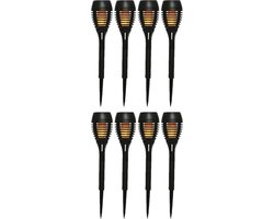 Set van 8x stuks solar tuinfakkels/tuinlampen vlam effect op zonne-energie 27 cm - Prikspots tuinverlichting