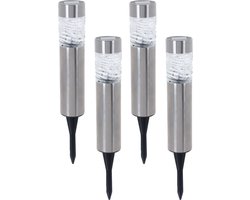 Set van 8x stuks solar tuinlampen/prikspots op zonne-energie 39 cm RVS met glas - Prikspots tuinverlichting
