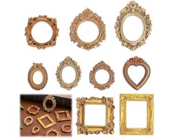 Set van 9 barokke mini fotolijsten van kunsthars voor wanddecoratie en DIY - Vintage design met reliëf - Sieraden display - Retro fotolijstjes