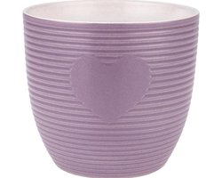 Set van 9 - paarse Bloempotten met decoratieve hartdetail – Paars– Ø 13,5 cm – Hoogte 12 cm - planten pot - decoratieve pot - set van 9 stuks