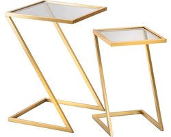 Set van bijzettafels met gerookt glazen blad