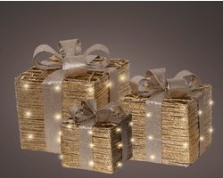 Set van drie decoratieve cadeaus met Micro LEDS - Warm Wit - 30 cm