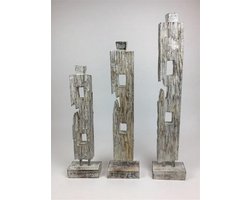 Set van drie houten objecten ornamenten in natural wash Ibiza-style