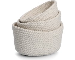 Set van drie katoenen manden in verschillende maten.