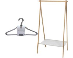 Set van kledingrek met plank en kledinghangers - bamboe - 155 cm