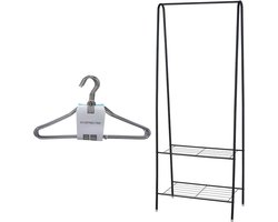 Set van kledingrek met plank en kledinghangers - metaal - 152 cm