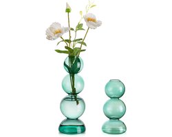 Set van Kleine Groene Glazen Vazen, Ronde Bubble Vaas voor Tafeldecoratie