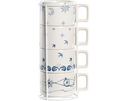 Set van koffiekopjes DKD Home Decor Blauw Metaal Wit 260 ml 4 Onderdelen Dolomite