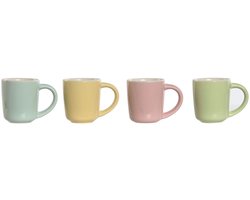 Set van koffiekopjes Home ESPRIT Geel Blauw Groen Roze Porselein 90 ml 4 Onderdelen