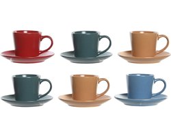 Set van Kopje met Schotel DKD Home Decor Rood Blauw Groen Geel Keramiek 180 ml
