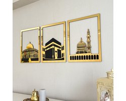 Set van Masjid Al Aqsa, Masjid Al-Haram & Masjid An-Nabawi - Islamitische Wanddecoratie - Ramadan Decoratie - Ramadan Versiering - Ramadan Cadeau - 40x50cm