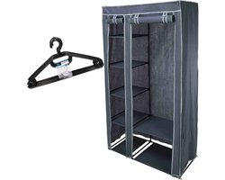 Set van mobiele kledingkast met kledinghangers - opvouwbaar - grijs