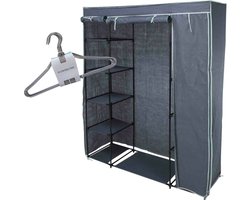 Set van mobiele kledingkast met kledinghangers - opvouwbaar - grijs